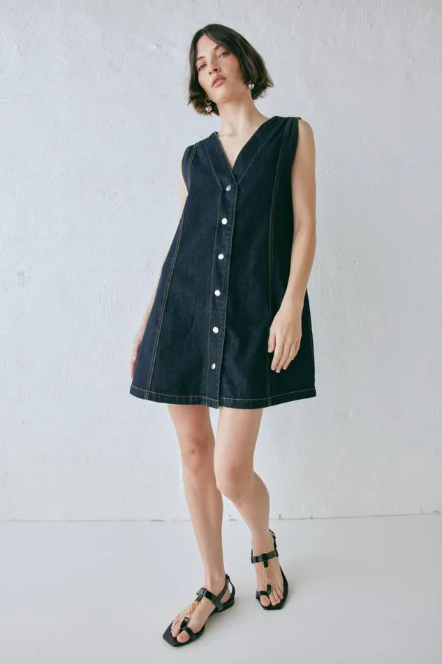 Mini Dresses Women VRG GRL Aston Denim Mini Dress Indigo Mini Dresses Women VRG GRL Aston Denim Mini Dress Indigo