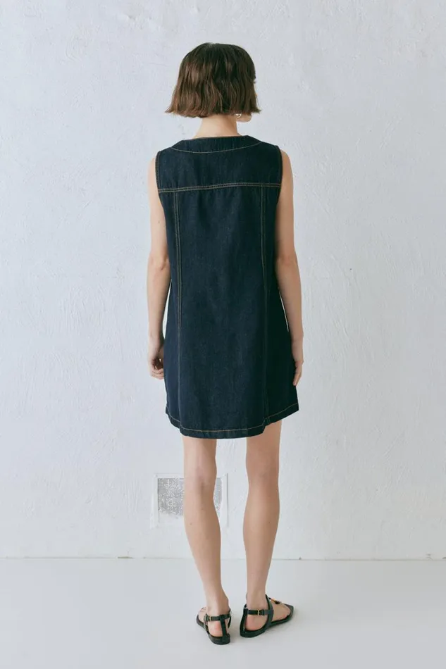 Mini Dresses Women VRG GRL Aston Denim Mini Dress Indigo Mini Dresses Women VRG GRL Aston Denim Mini Dress Indigo