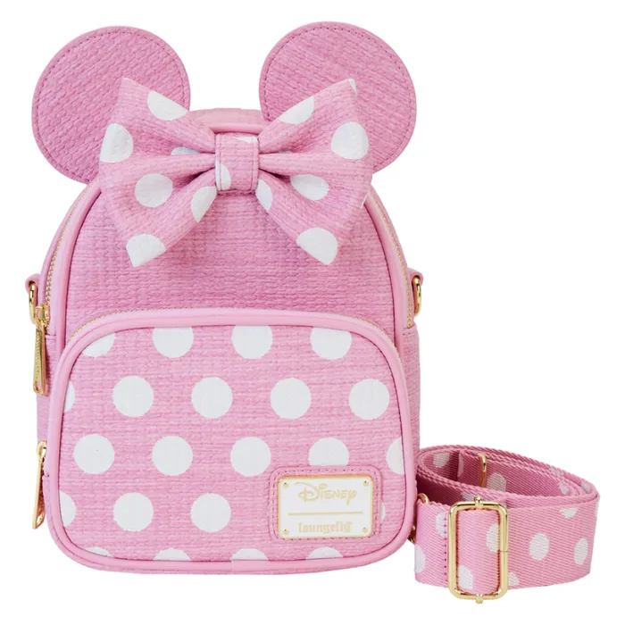 Minnie Mouse Woven Texture Convertible Mini Backpack and Crossbody Bag Unisex Loungefly Bags and Wallets Minnie Mouse Woven Texture Convertible Mini Backpack and Crossbody Bag Unisex Loungefly Bags and Wallets