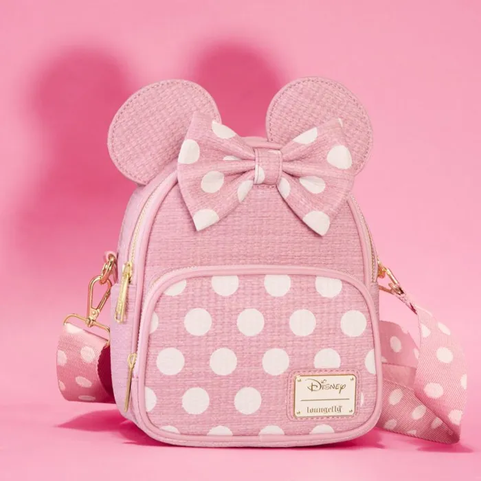 Minnie Mouse Woven Texture Convertible Mini Backpack and Crossbody Bag Unisex Loungefly Bags and Wallets