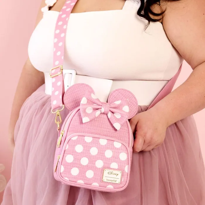 Minnie Mouse Woven Texture Convertible Mini Backpack and Crossbody Bag Unisex Loungefly Bags and Wallets