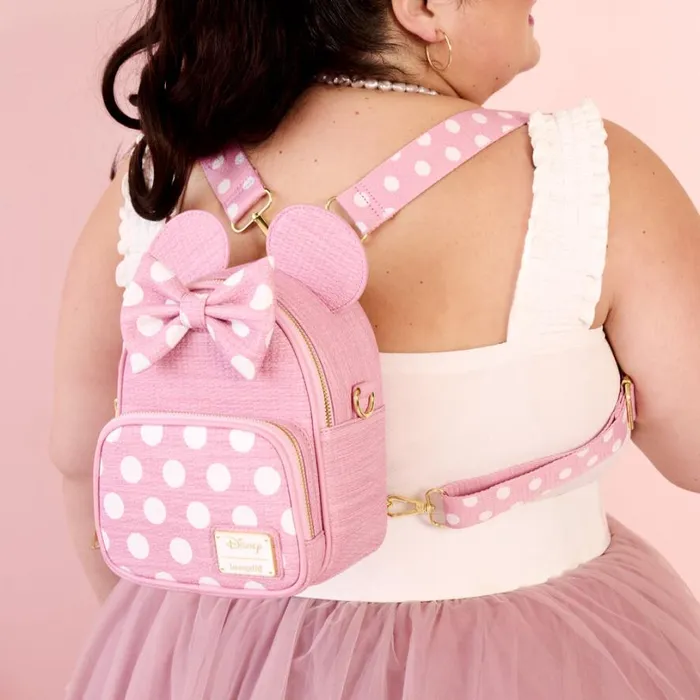 Minnie Mouse Woven Texture Convertible Mini Backpack and Crossbody Bag Unisex Loungefly Bags and Wallets