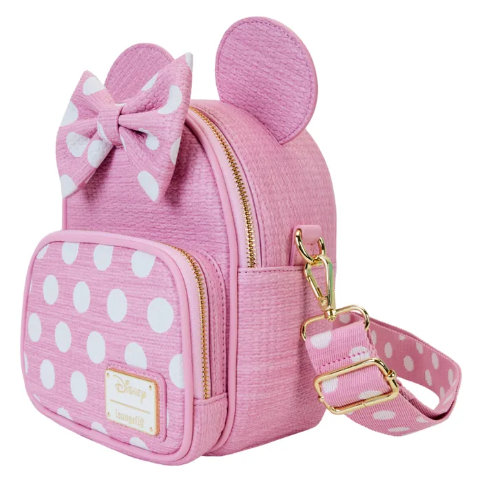 Minnie Mouse Woven Texture Convertible Mini Backpack and Crossbody Bag Unisex Loungefly Bags and Wallets