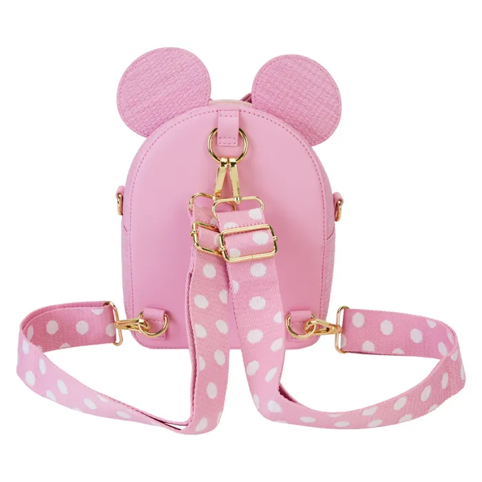 Minnie Mouse Woven Texture Convertible Mini Backpack and Crossbody Bag Unisex Loungefly Bags and Wallets