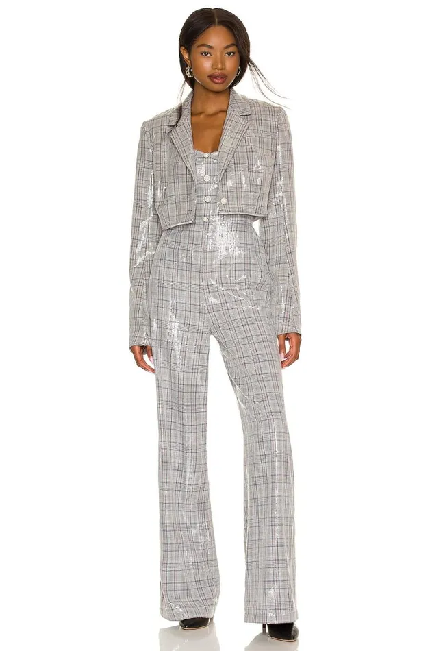 Mischa Jumpsuit Grey Plaid Women Lovers and Friends Jumpsuits