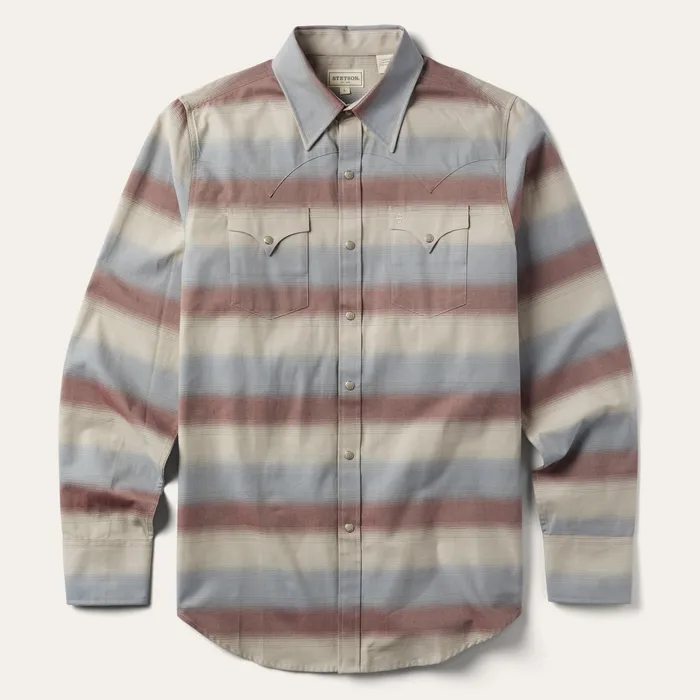 Modern Cut Men Stetson Ombre Stripe Twill Shirt Ombre Stripe Twill Shirt