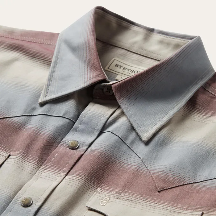 Modern Cut Men Stetson Ombre Stripe Twill Shirt Ombre Stripe Twill Shirt