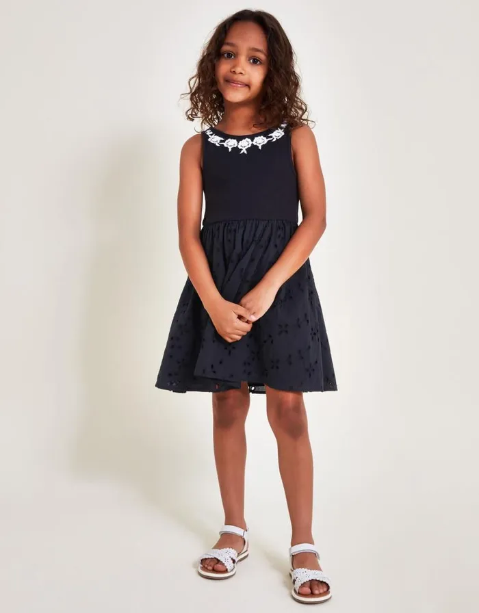 Monsoon 2in1 Broderie Dress Black Children Dresses