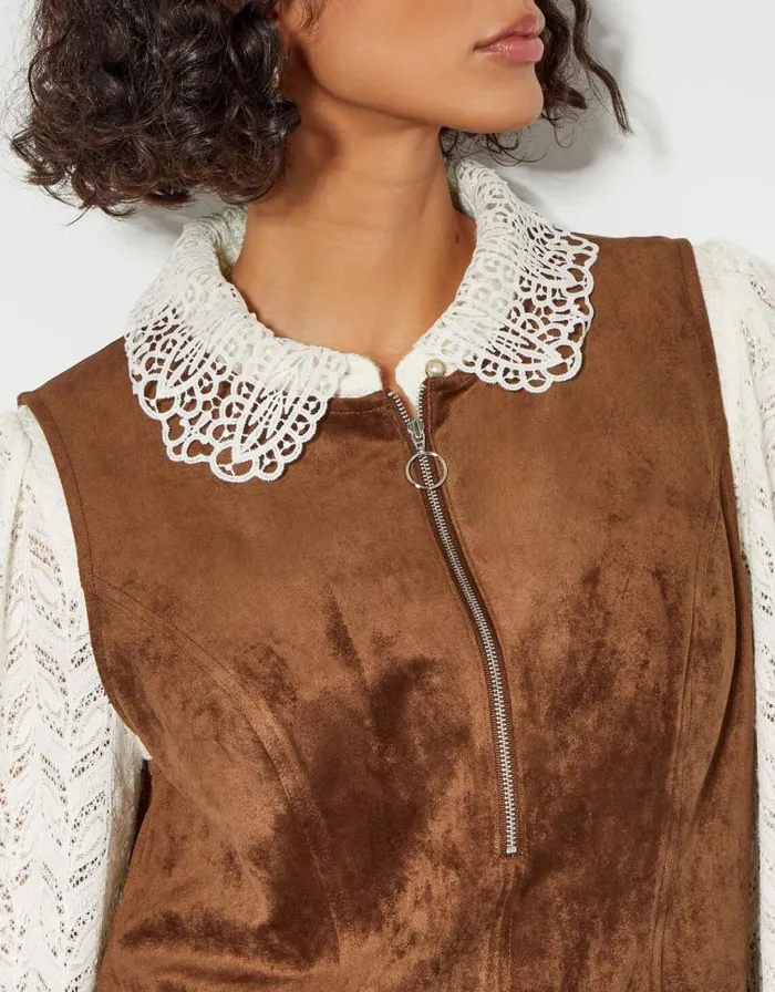 Monsoon Amber Suedette Pinafore Dress Brown Women Casualwear Monsoon Amber Suedette Pinafore Dress Brown Women Casualwear