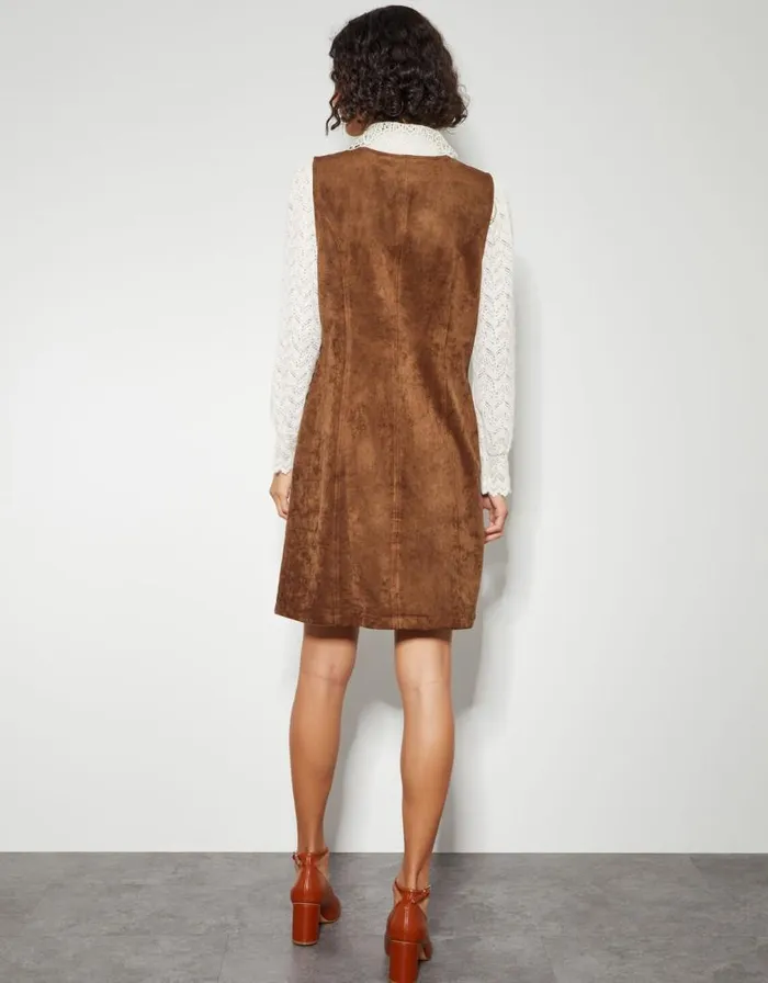 Monsoon Amber Suedette Pinafore Dress Brown Women Casualwear Monsoon Amber Suedette Pinafore Dress Brown Women Casualwear