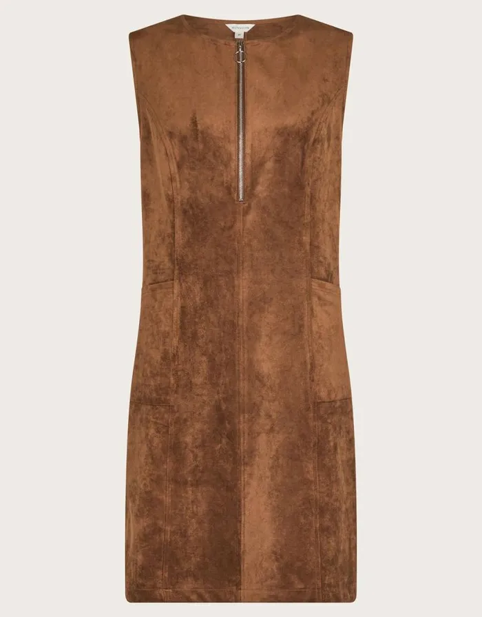 Monsoon Amber Suedette Pinafore Dress Brown Women Casualwear Monsoon Amber Suedette Pinafore Dress Brown Women Casualwear