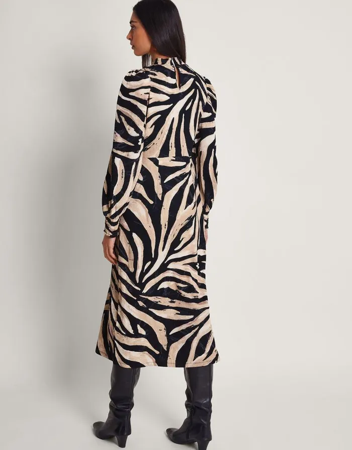 Monsoon Animal Print Dress Black Women Midi Dresses Monsoon Animal Print Dress Black Women Midi Dresses