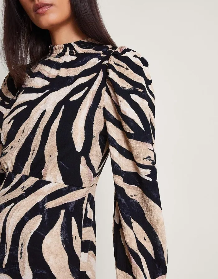 Monsoon Animal Print Dress Black Women Midi Dresses Monsoon Animal Print Dress Black Women Midi Dresses
