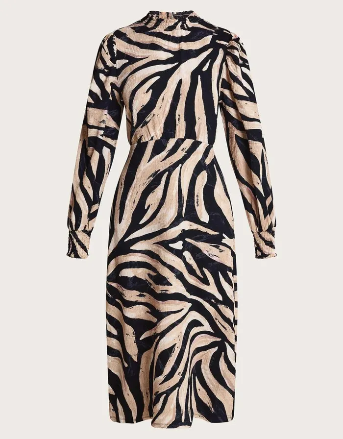 Monsoon Animal Print Dress Black Women Midi Dresses Monsoon Animal Print Dress Black Women Midi Dresses