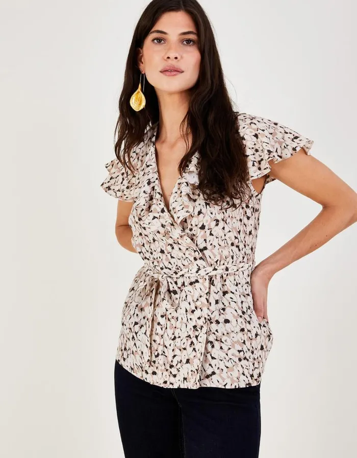 Monsoon Anna Animal Print Wrap Top Natural Women Tops and Blouses Monsoon Anna Animal Print Wrap Top Natural Women Tops and Blouses