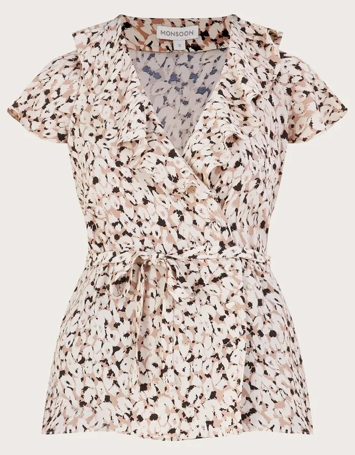 Monsoon Anna Animal Print Wrap Top Natural Women Tops and Blouses Monsoon Anna Animal Print Wrap Top Natural Women Tops and Blouses
