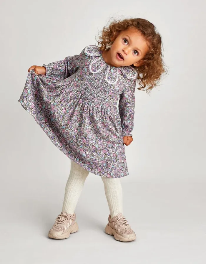 Monsoon Baby Petal Collar Dress Purple Children Dresses