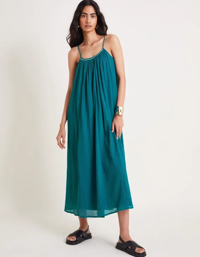 Monsoon Becky Sleeveless Beaded Midi Dress Teal Women Casualwear