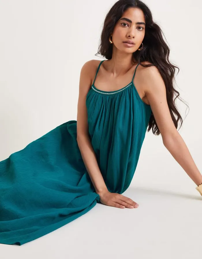Monsoon Becky Sleeveless Beaded Midi Dress Teal Women Casualwear Monsoon Becky Sleeveless Beaded Midi Dress Teal Women Casualwear