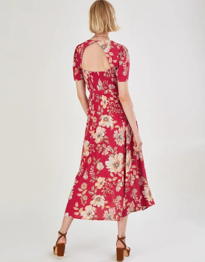 Monsoon Bex Sequin Floral Wrap Dress In Sustainable Viscose Red Women Occasionwear Monsoon Bex Sequin Floral Wrap Dress In Sustainable Viscose Red Women Occasionwear