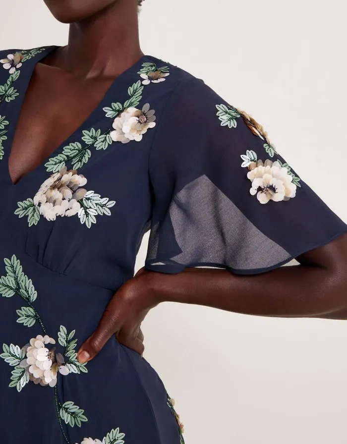 Monsoon Cora Floral Embellished Midi Tea Dress Blue Women Midi Dresses Monsoon Cora Floral Embellished Midi Tea Dress Blue Women Midi Dresses