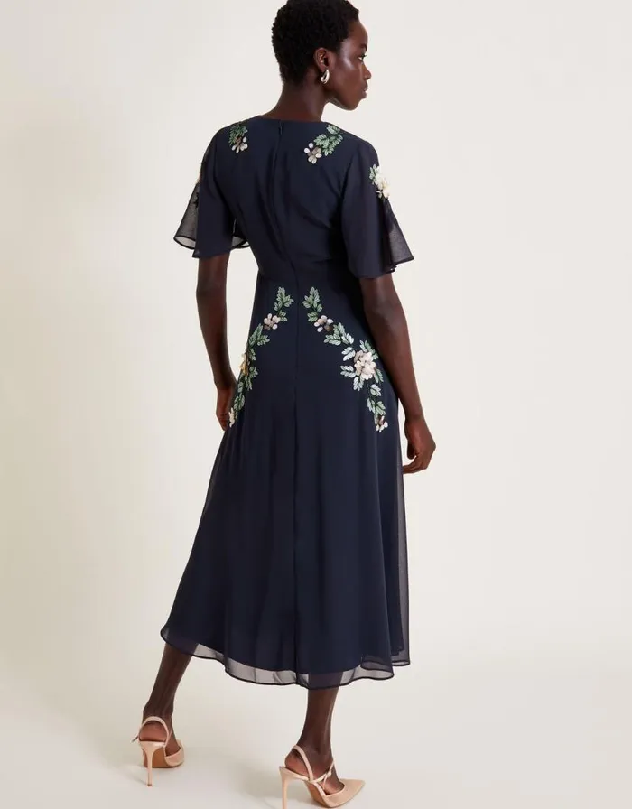 Monsoon Cora Floral Embellished Midi Tea Dress Blue Women Midi Dresses Monsoon Cora Floral Embellished Midi Tea Dress Blue Women Midi Dresses