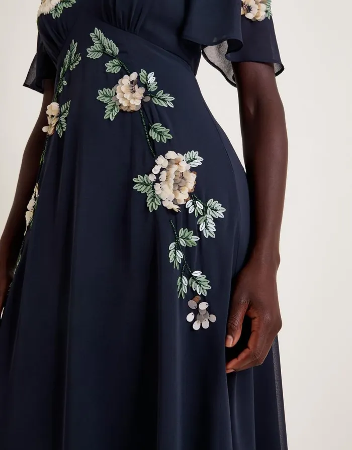 Monsoon Cora Floral Embellished Midi Tea Dress Blue Women Midi Dresses Monsoon Cora Floral Embellished Midi Tea Dress Blue Women Midi Dresses