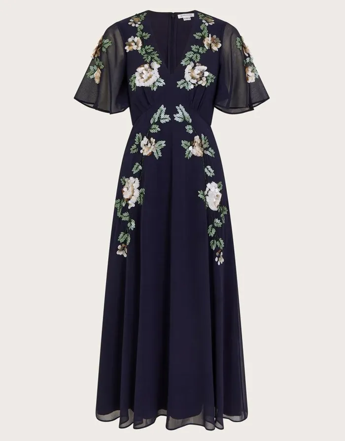 Monsoon Cora Floral Embellished Midi Tea Dress Blue Women Midi Dresses Monsoon Cora Floral Embellished Midi Tea Dress Blue Women Midi Dresses