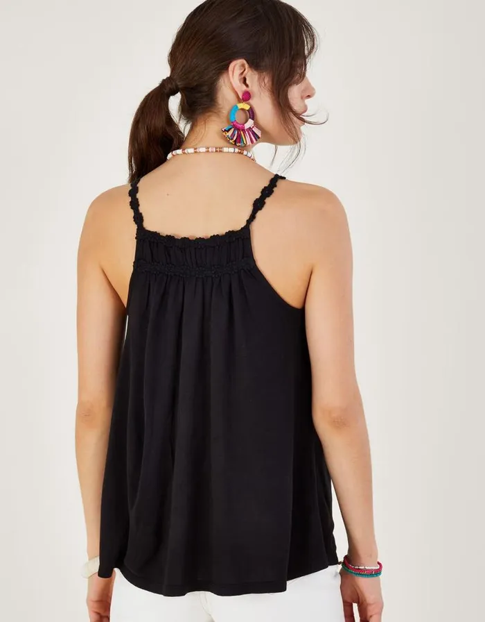 Monsoon Crochet Trim Jersey Cami Black Women Tops and Blouses Monsoon Crochet Trim Jersey Cami Black Women Tops and Blouses