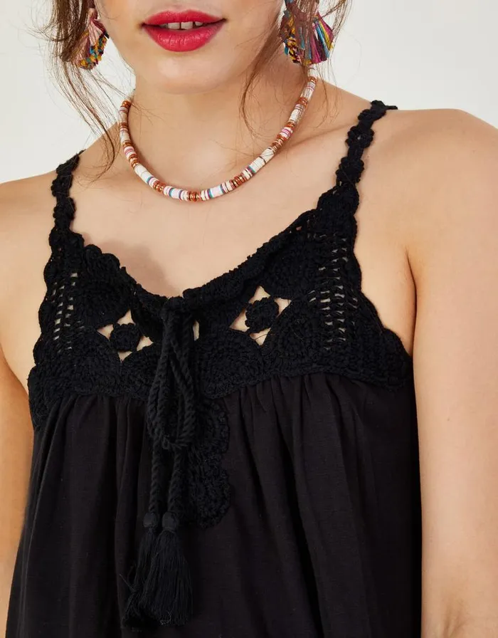 Monsoon Crochet Trim Jersey Cami Black Women Tops and Blouses Monsoon Crochet Trim Jersey Cami Black Women Tops and Blouses