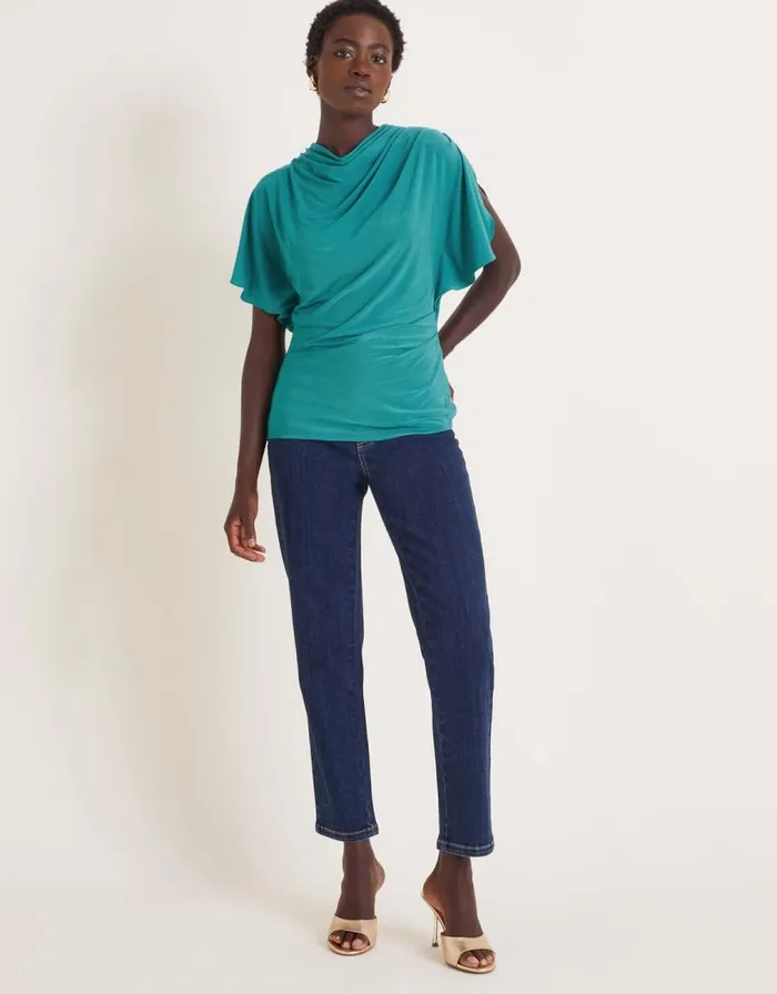 Monsoon Deb Drape Jersey Top Teal Women Tops and Blouses Monsoon Deb Drape Jersey Top Teal Women Tops and Blouses