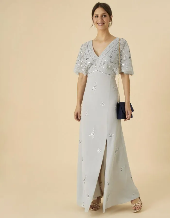 Monsoon Elena Embellished Maxi Dress Silver Women Occasionwear