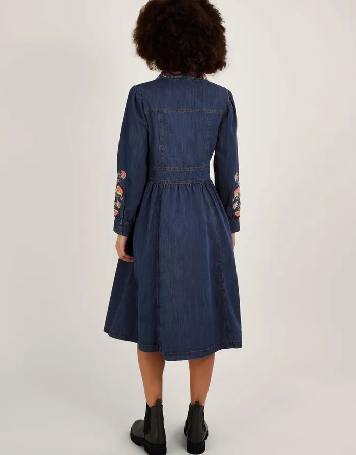 Monsoon Embroidered Denim Midi Shirt Dress Blue Women Casualwear Monsoon Embroidered Denim Midi Shirt Dress Blue Women Casualwear
