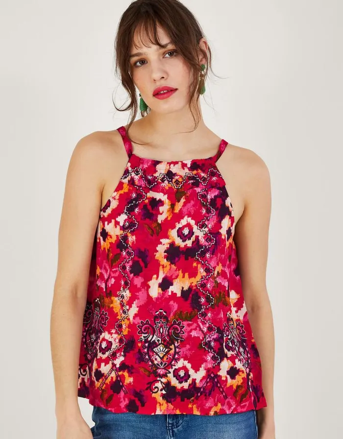Monsoon Embroidered Floral Print Cami Top In LENZING ECOVERO Red Women Tops and Blouses Monsoon Embroidered Floral Print Cami Top In LENZING ECOVERO Red Women Tops and Blouses