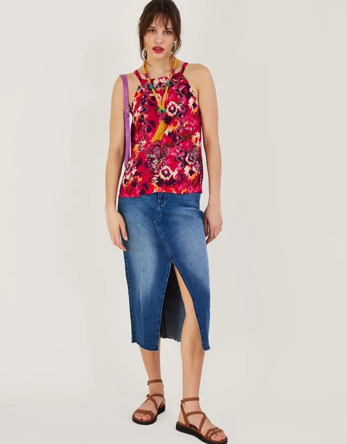 Monsoon Embroidered Floral Print Cami Top In LENZING ECOVERO Red Women Tops and Blouses Monsoon Embroidered Floral Print Cami Top In LENZING ECOVERO Red Women Tops and Blouses