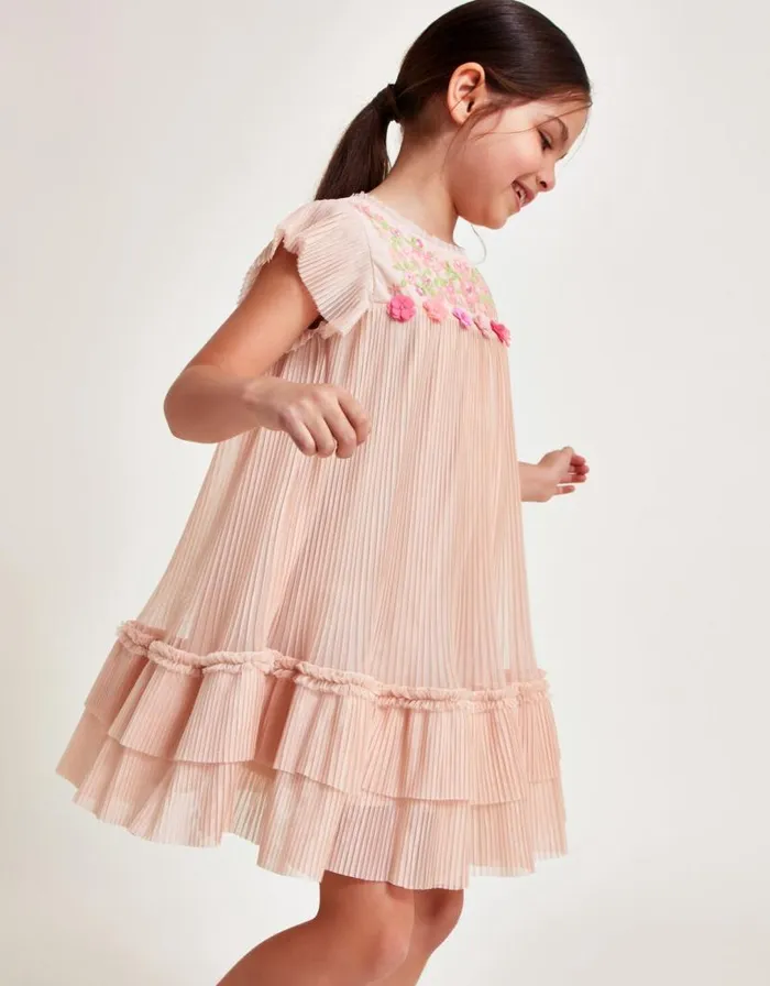 Monsoon Embroidered Mesh Dress Pink Children Dresses