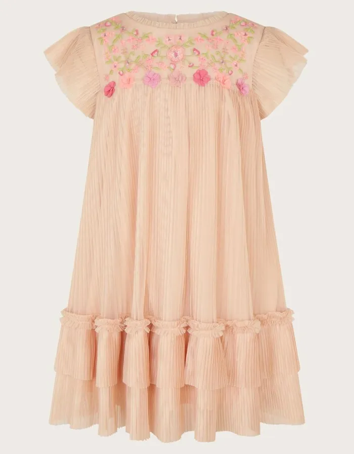 Monsoon Embroidered Mesh Dress Pink Children Dresses