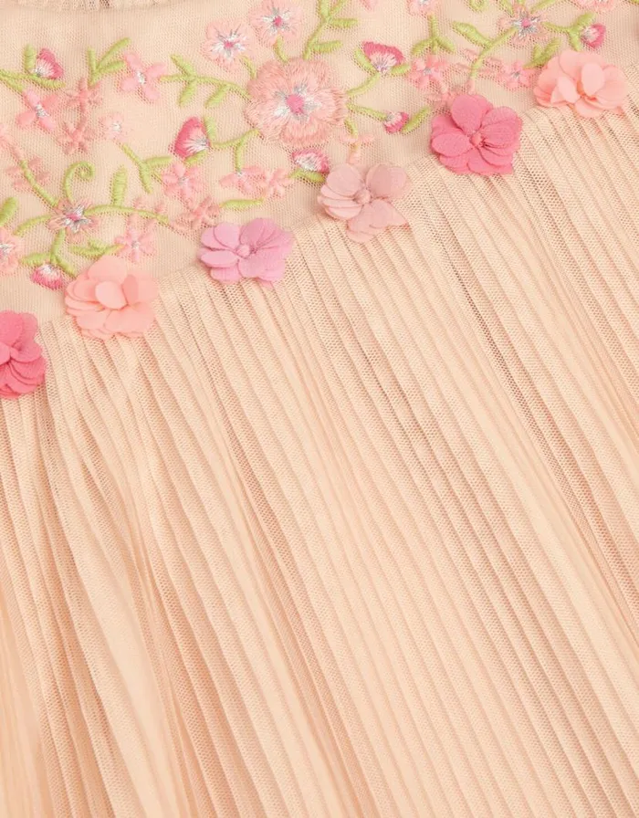 Monsoon Embroidered Mesh Dress Pink Children Dresses