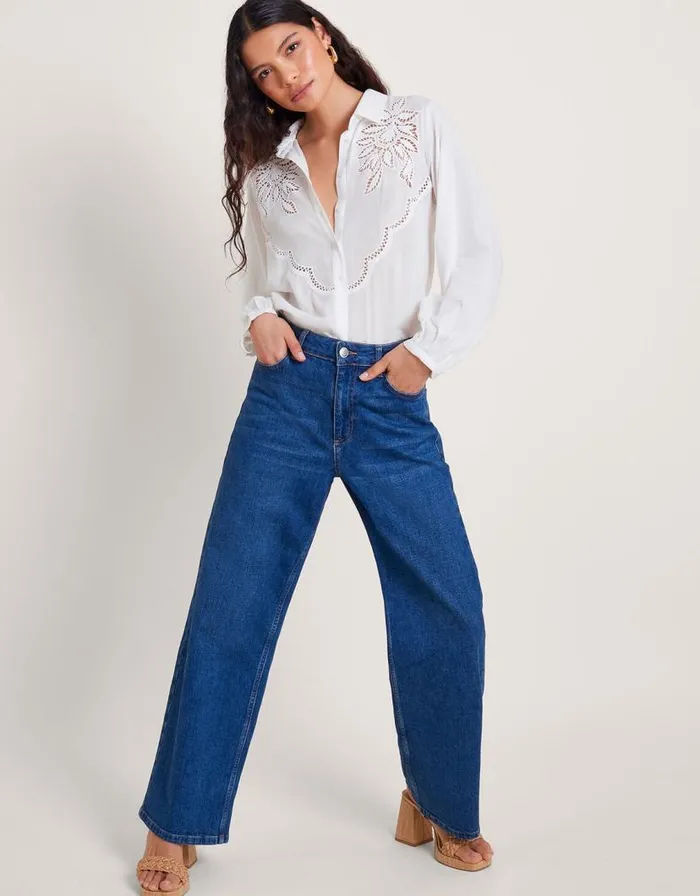 Monsoon Flora Cutwork Shirt White Women Tops and Blouses