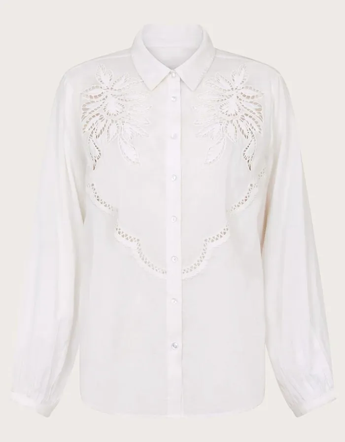 Monsoon Flora Cutwork Shirt White Women Tops and Blouses