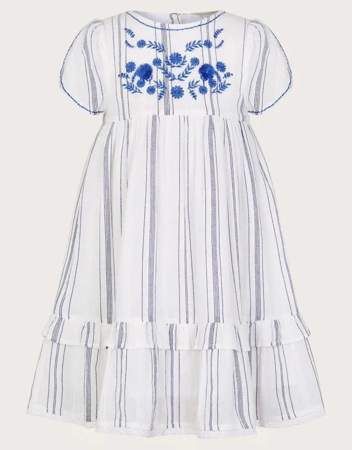 Monsoon Floral Embroidered Stripe Dress White Children Dresses Monsoon Floral Embroidered Stripe Dress White Children Dresses