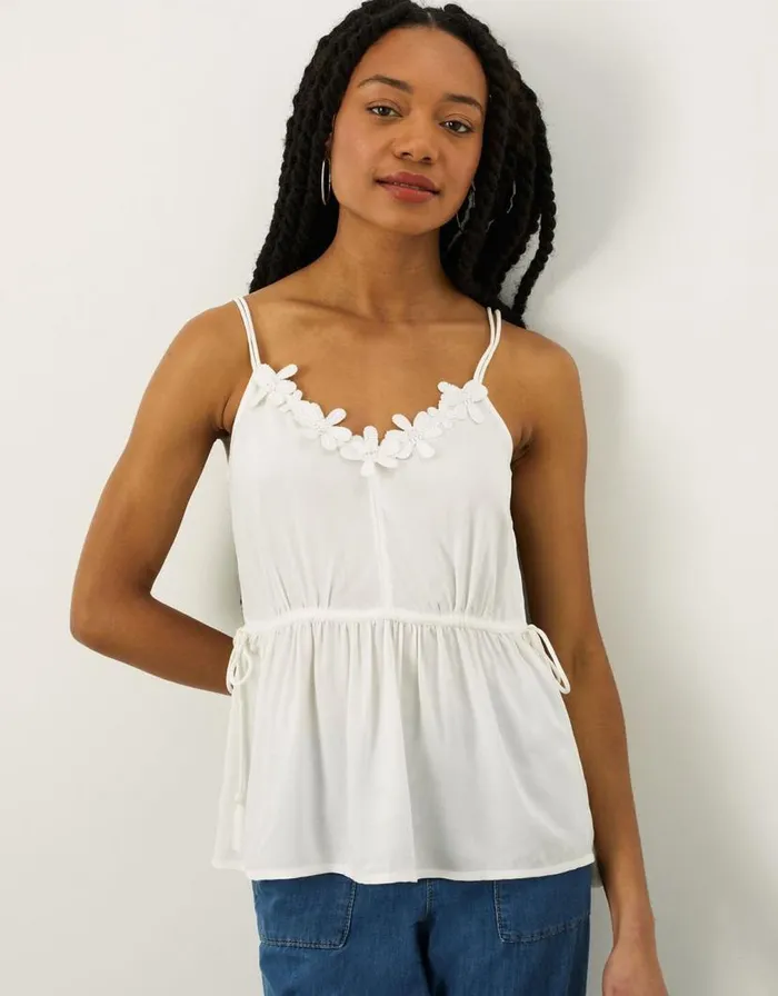 Monsoon Flower Trim Cami Top In LENZING ECOVERO White Women Tops and Blouses Monsoon Flower Trim Cami Top In LENZING ECOVERO White Women Tops and Blouses