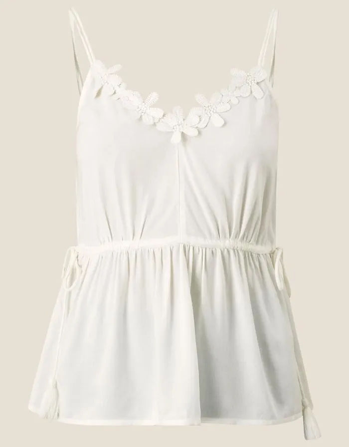 Monsoon Flower Trim Cami Top In LENZING ECOVERO White Women Tops and Blouses Monsoon Flower Trim Cami Top In LENZING ECOVERO White Women Tops and Blouses
