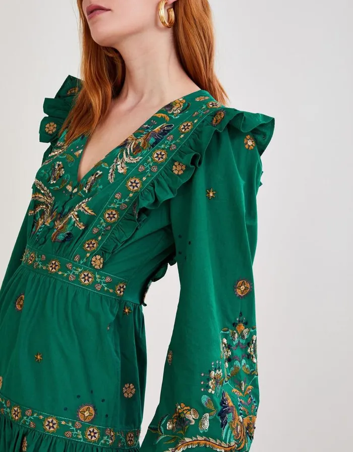 Monsoon Gianna Embroidered Poplin Short Dress Green Women Occasionwear Monsoon Gianna Embroidered Poplin Short Dress Green Women Occasionwear