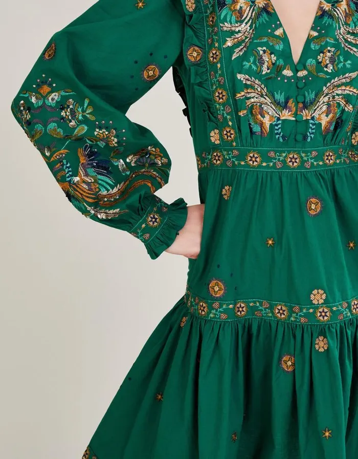 Monsoon Gianna Embroidered Poplin Short Dress Green Women Occasionwear Monsoon Gianna Embroidered Poplin Short Dress Green Women Occasionwear