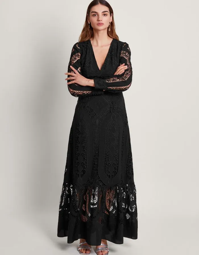 Monsoon Harlow Lace Maxi Dress Black Women Occasionwear