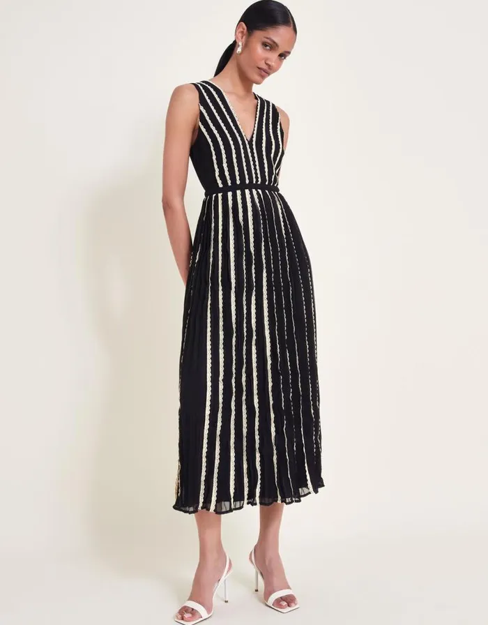 Monsoon Harper Monochrome Dress Black Women Midi Dresses Monsoon Harper Monochrome Dress Black Women Midi Dresses