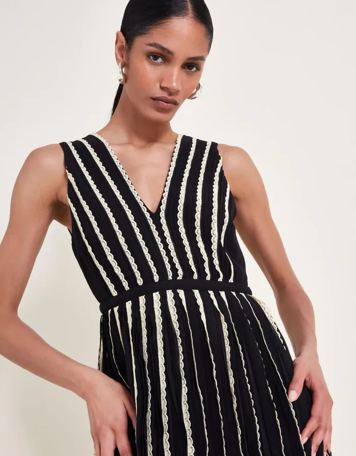 Monsoon Harper Monochrome Dress Black Women Midi Dresses Monsoon Harper Monochrome Dress Black Women Midi Dresses