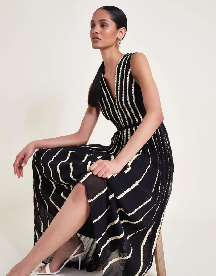 Monsoon Harper Monochrome Dress Black Women Midi Dresses Monsoon Harper Monochrome Dress Black Women Midi Dresses