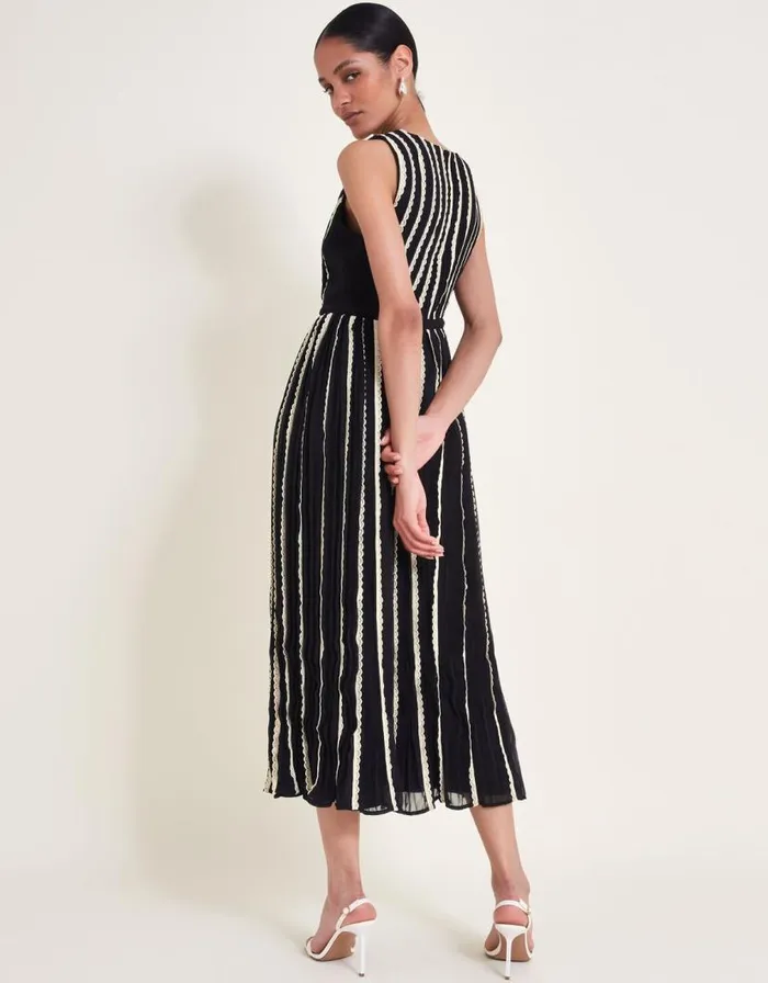 Monsoon Harper Monochrome Dress Black Women Midi Dresses Monsoon Harper Monochrome Dress Black Women Midi Dresses
